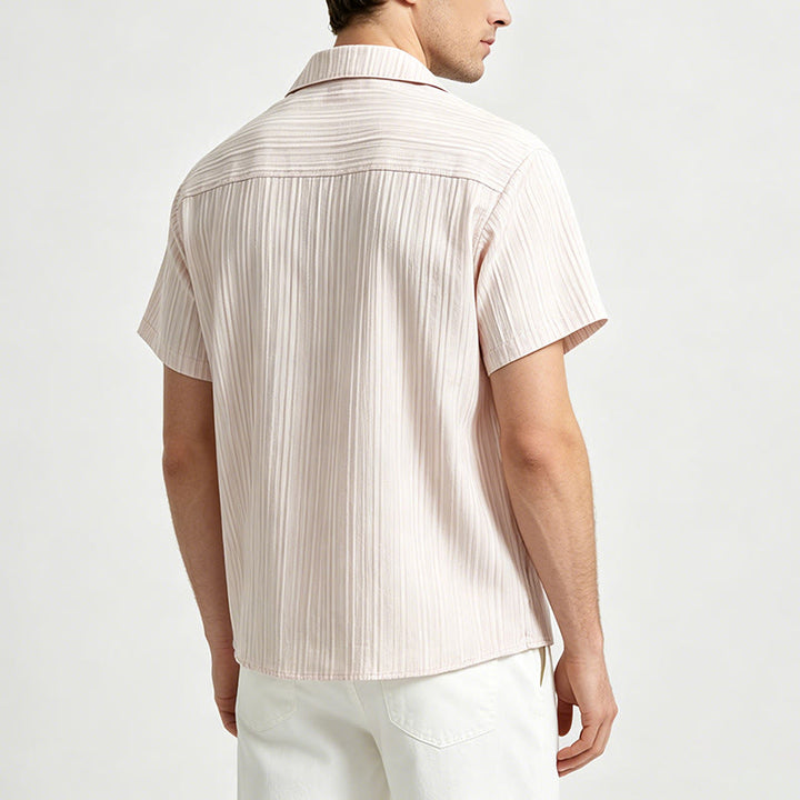 Chemise beige texturée artisanale avec broderie noire - image 3