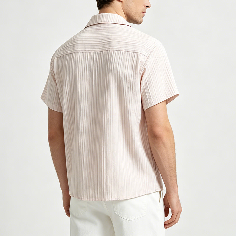 Chemise beige texturée artisanale avec broderie noire - image 3