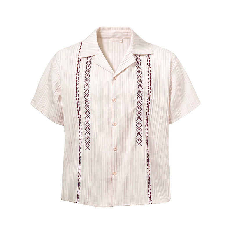 Chemise beige texturée artisanale avec broderie noire - image 9