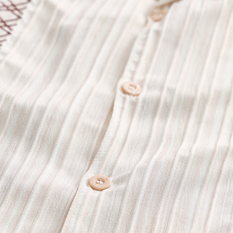 Chemise beige texturée artisanale avec broderie noire - image 6