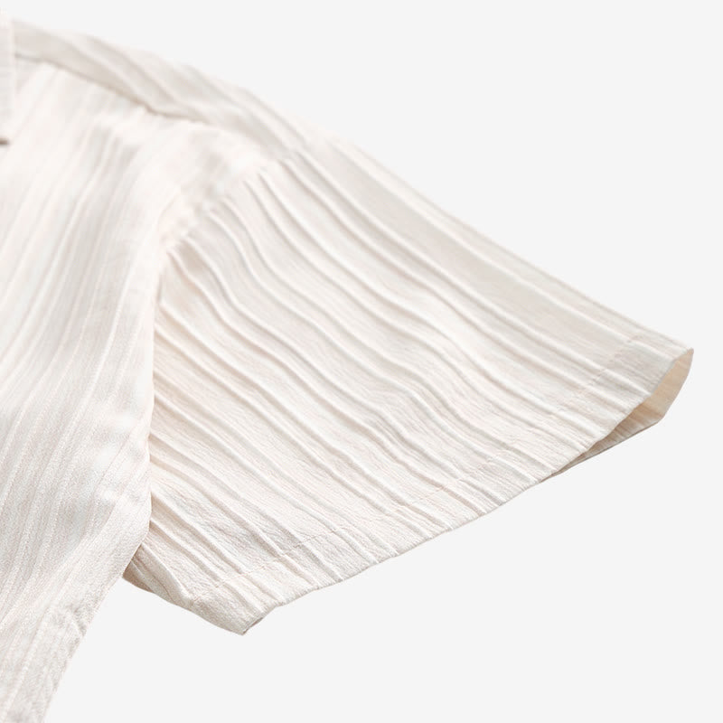 Chemise beige texturée artisanale avec broderie noire - image 8