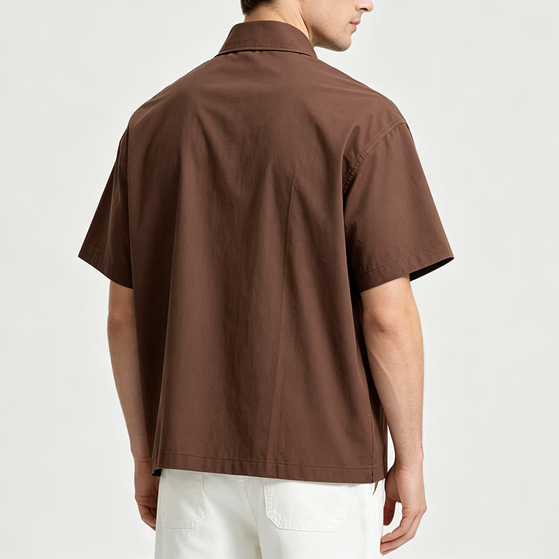 Chemise oversize marron foncé à manches courtes et broderie latérale - image 3