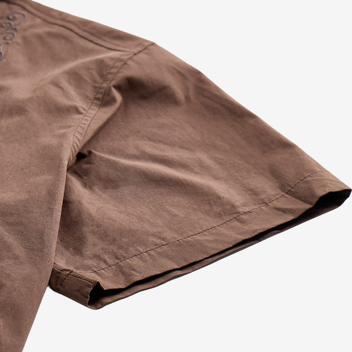 Chemise oversize marron foncé à manches courtes et broderie latérale - image 7
