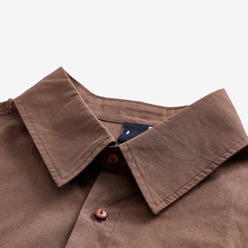 Chemise oversize marron foncé à manches courtes et broderie latérale - image 4