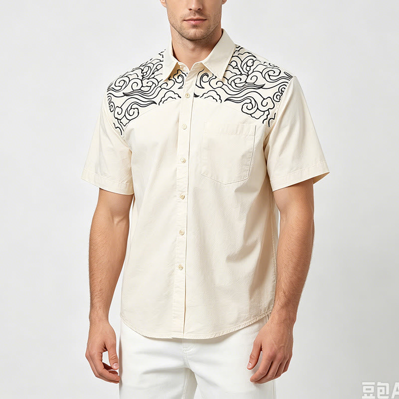 Chemise à manches courtes brodée de nuages ​​streetwear - image 2