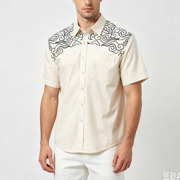 Chemise à manches courtes brodée de nuages ​​streetwear - image 2