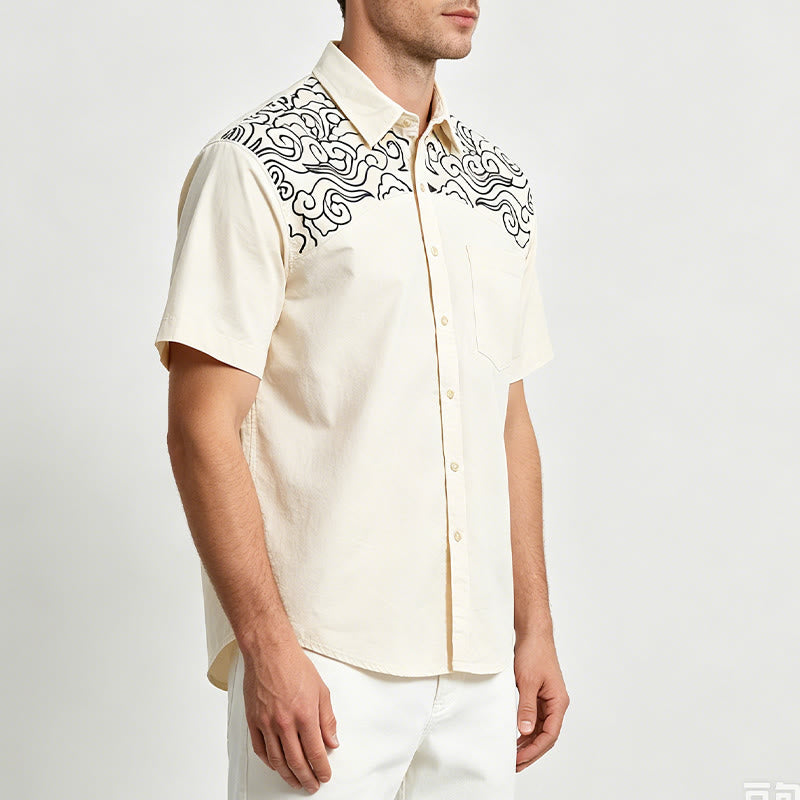 Chemise à manches courtes brodée de nuages ​​streetwear - image 3
