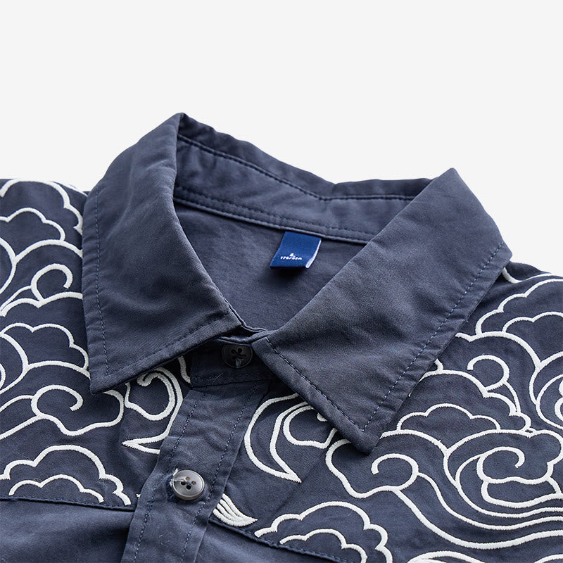 Chemise à manches courtes brodée de nuages ​​streetwear - image 5