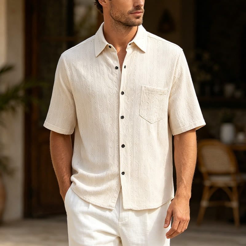 Chemise boutonnée décontractée en maille jacquard rétro - Ivoire - 2XL - image 4