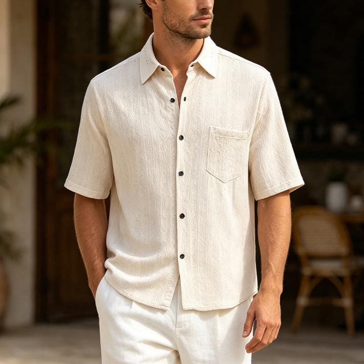 Chemise boutonnée décontractée en maille jacquard rétro - Ivoire - 2XL - image 4
