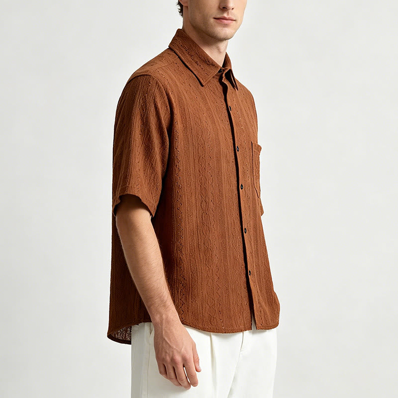Chemise boutonnée décontractée en maille jacquard rétro - image 2