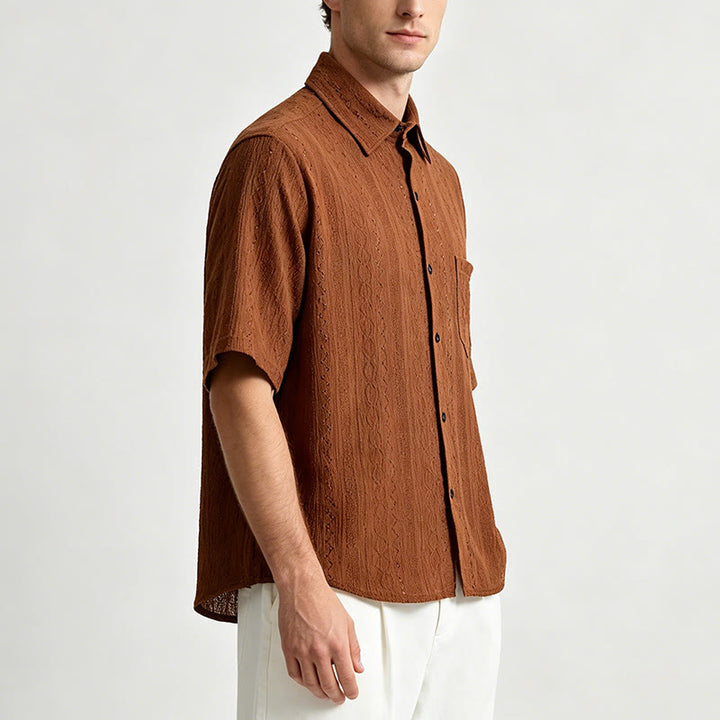 Chemise boutonnée décontractée en maille jacquard rétro - image 2