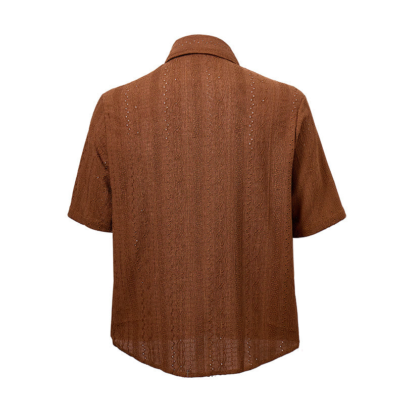 Chemise boutonnée décontractée en maille jacquard rétro - image 11