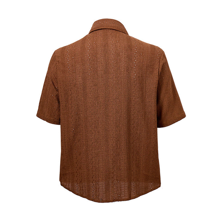 Chemise boutonnée décontractée en maille jacquard rétro - image 11
