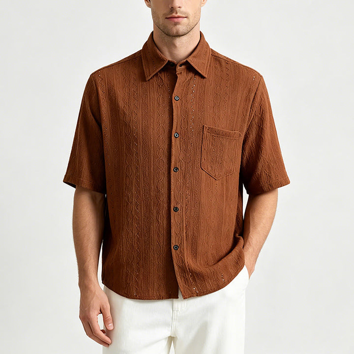 Chemise boutonnée décontractée en maille jacquard rétro - image 1