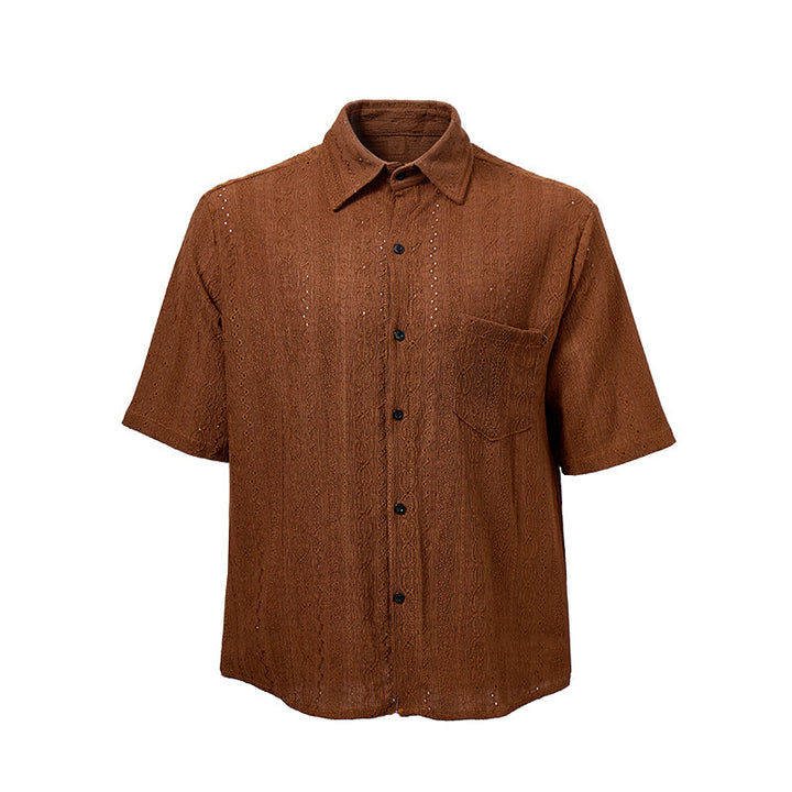 Chemise boutonnée décontractée en maille jacquard rétro - image 10
