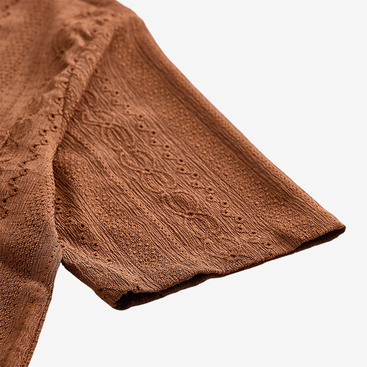 Chemise boutonnée décontractée en maille jacquard rétro - image 9