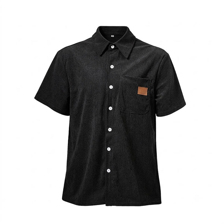 Chemise de travail rétro pour homme en velours côtelé avec poche étiquette en cuir - image 16