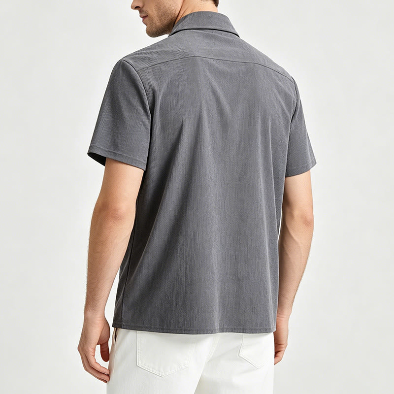 Chemise de travail rétro pour homme en velours côtelé avec poche étiquette en cuir - image 3