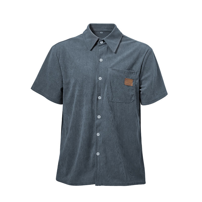 Chemise de travail rétro pour homme en velours côtelé avec poche étiquette en cuir - image 17