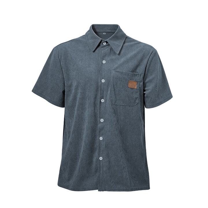 Chemise de travail rétro pour homme en velours côtelé avec poche étiquette en cuir - image 17