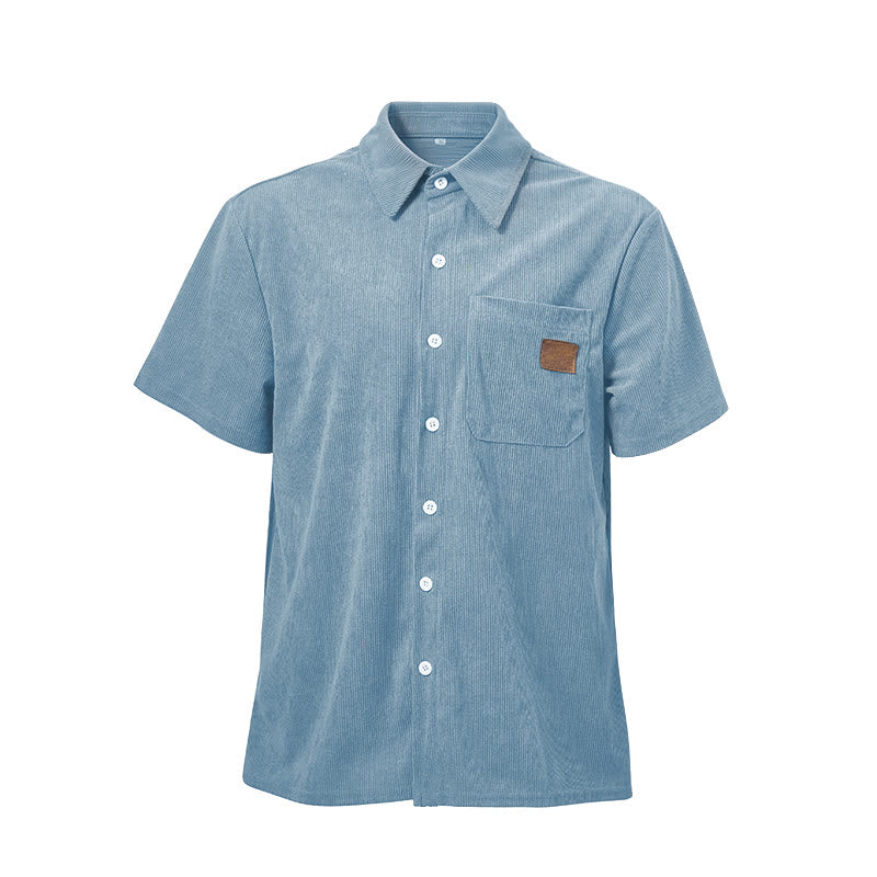 Chemise de travail rétro pour homme en velours côtelé avec poche étiquette en cuir - image 18