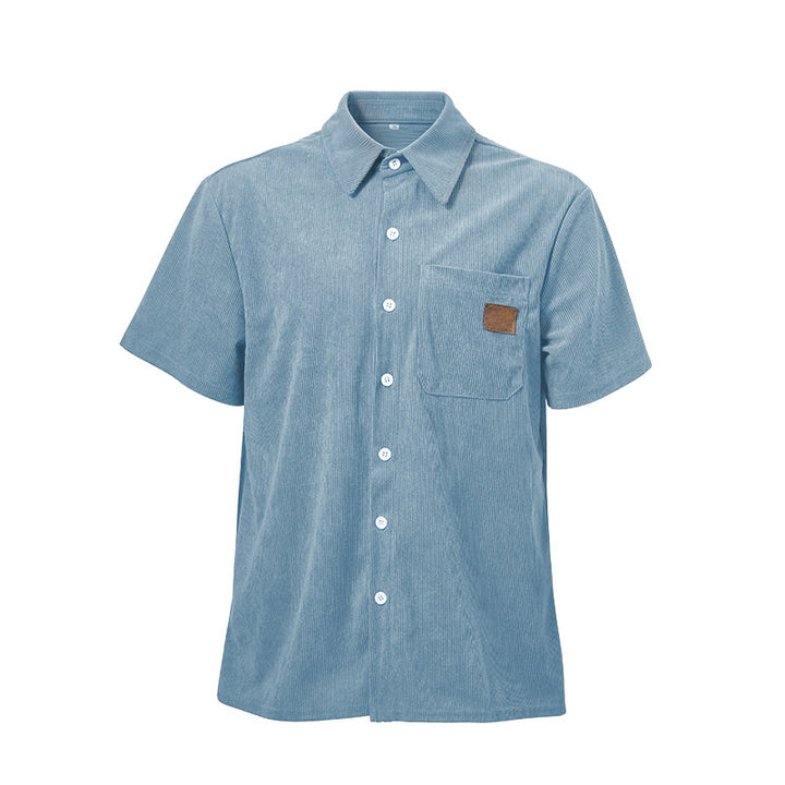 Chemise de travail rétro pour homme en velours côtelé avec poche étiquette en cuir - image 18
