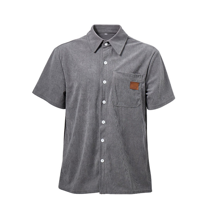 Chemise de travail rétro pour homme en velours côtelé avec poche étiquette en cuir - image 13