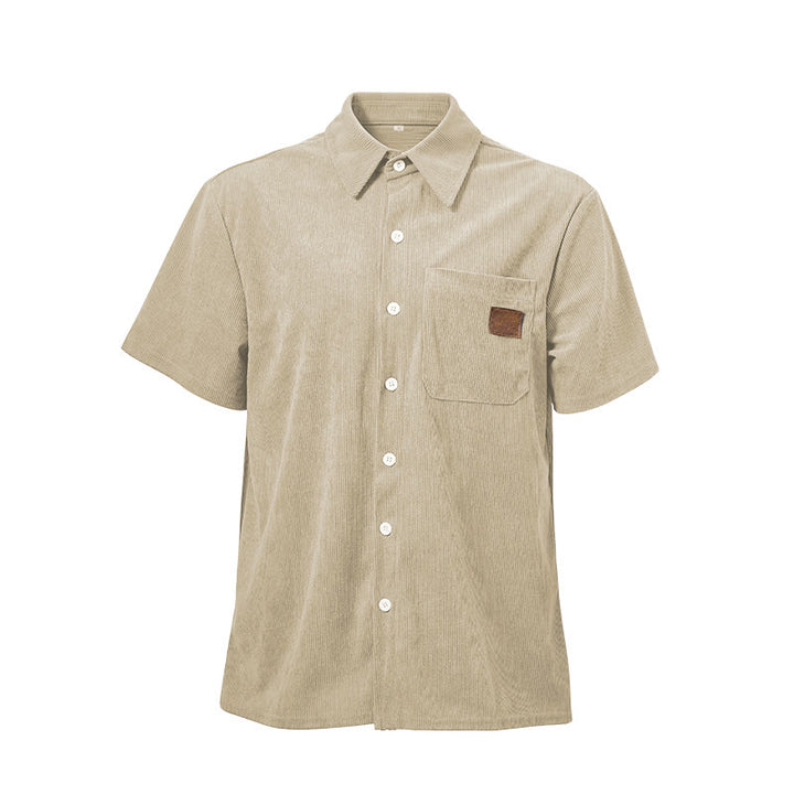 Chemise de travail rétro pour homme en velours côtelé avec poche étiquette en cuir - image 15