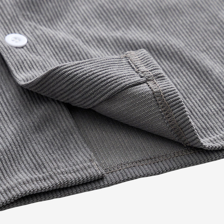 Chemise de travail rétro pour homme en velours côtelé avec poche étiquette en cuir - image 10