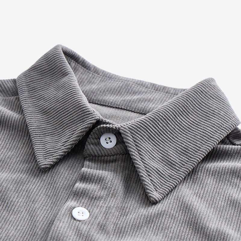 Chemise de travail rétro pour homme en velours côtelé avec poche étiquette en cuir - image 8