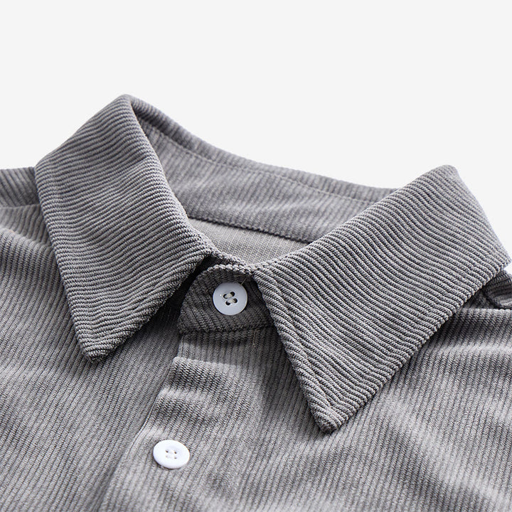 Chemise de travail rétro pour homme en velours côtelé avec poche étiquette en cuir - image 8