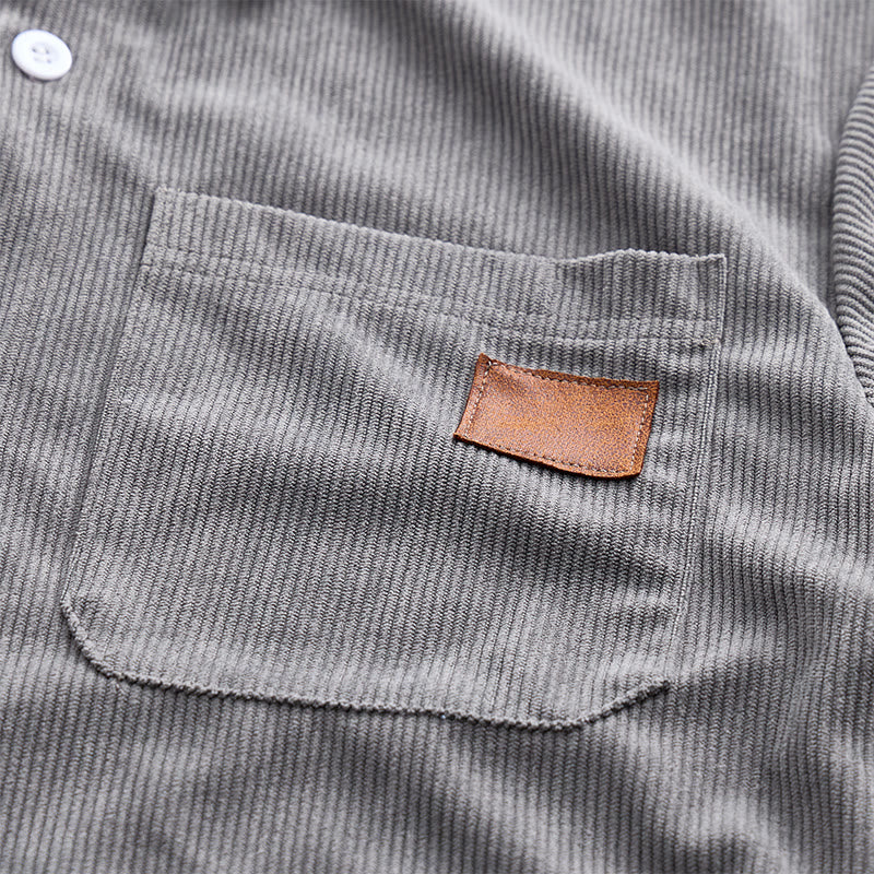 Chemise de travail rétro pour homme en velours côtelé avec poche étiquette en cuir - image 9