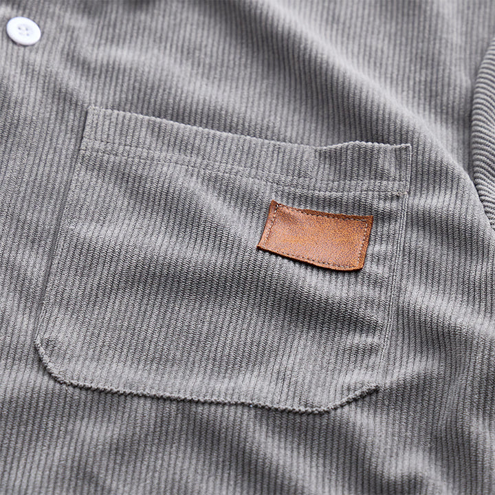 Chemise de travail rétro pour homme en velours côtelé avec poche étiquette en cuir - image 9