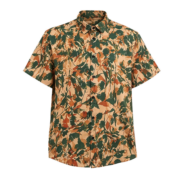 Chemise homme à imprimé botanique vert terre et beige - image 4