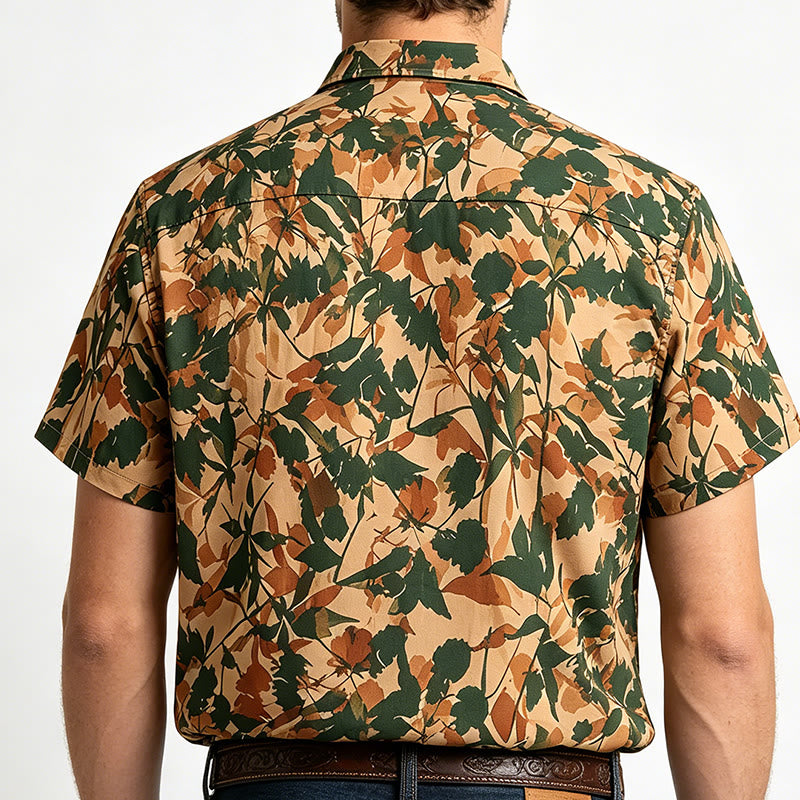 Chemise homme à imprimé botanique vert terre et beige - image 3
