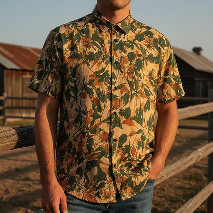 Chemise homme à imprimé botanique vert terre et beige - Vert terreux et beige - 5XL - image 0