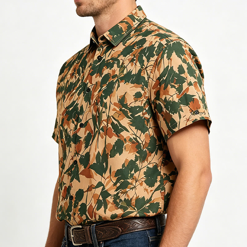 Chemise homme à imprimé botanique vert terre et beige - image 2