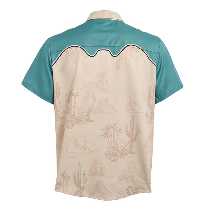 Chemise homme bleu sarcelle et beige à imprimé chat cowboy du désert de l'Ouest - image 5