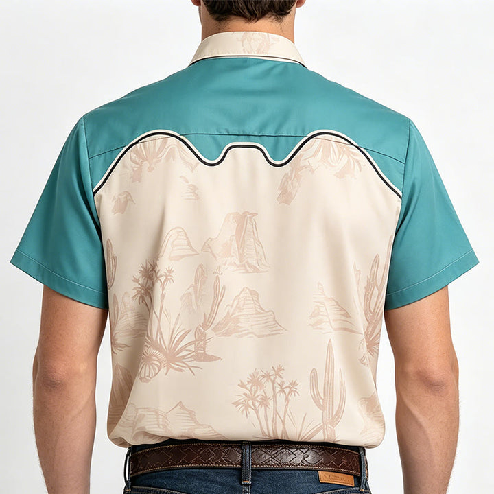 Chemise homme bleu sarcelle et beige à imprimé chat cowboy du désert de l'Ouest - image 3