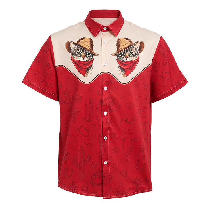 Chemise homme vintage imprimée cactus et chat sur le thème western - image 4