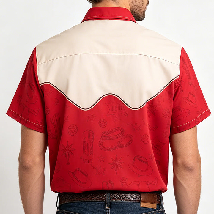 Chemise homme vintage imprimée cactus et chat sur le thème western - image 3