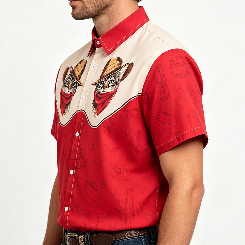 Chemise homme vintage imprimée cactus et chat sur le thème western - image 2