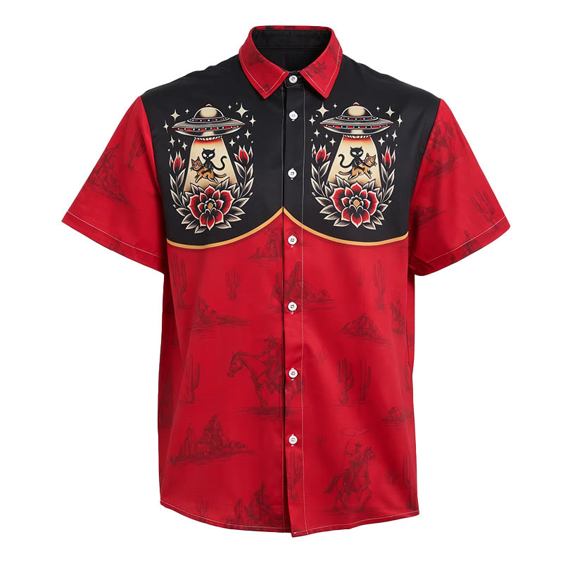 Chemise imprimée western originale et décalée pour homme, avec un chat extraterrestre. - image 4