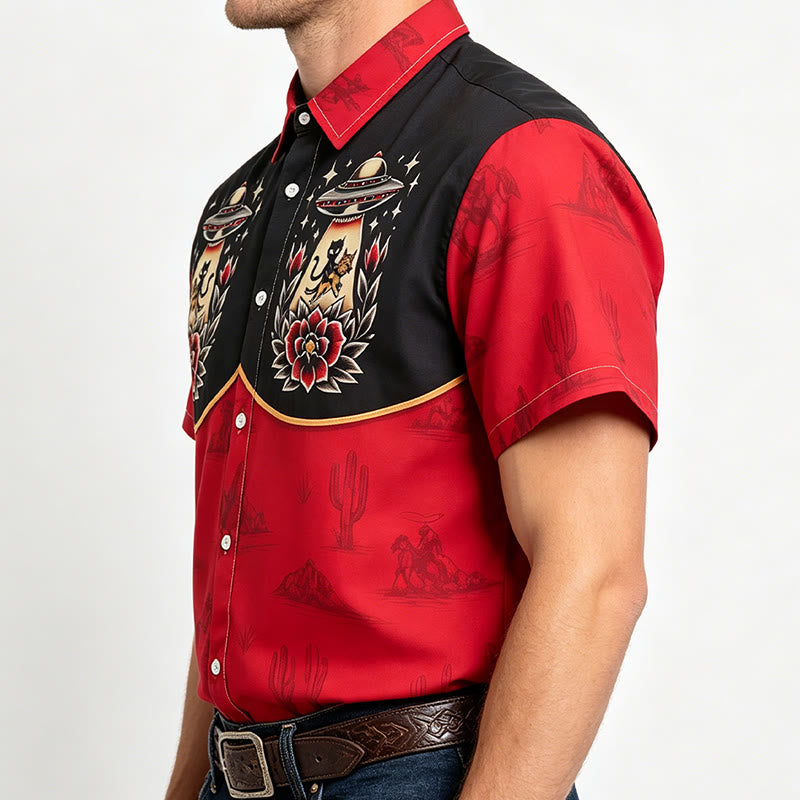 Chemise imprimée western originale et décalée pour homme, avec un chat extraterrestre. - image 2