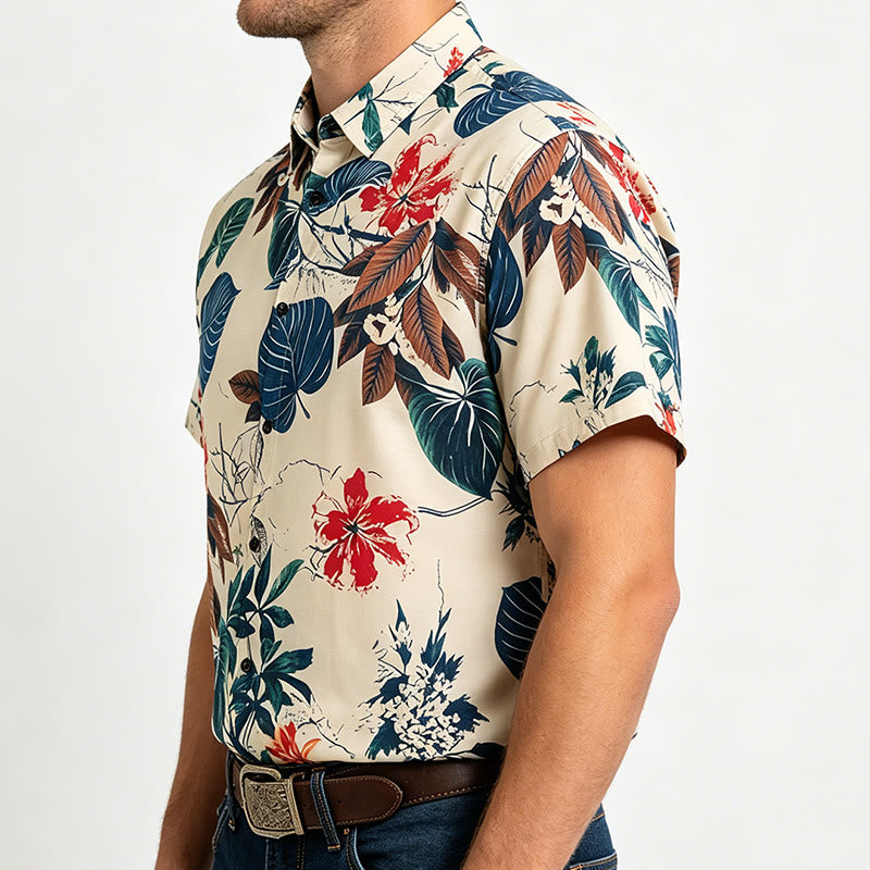 Chemise crème pour homme à imprimé botanique tropical - image 2
