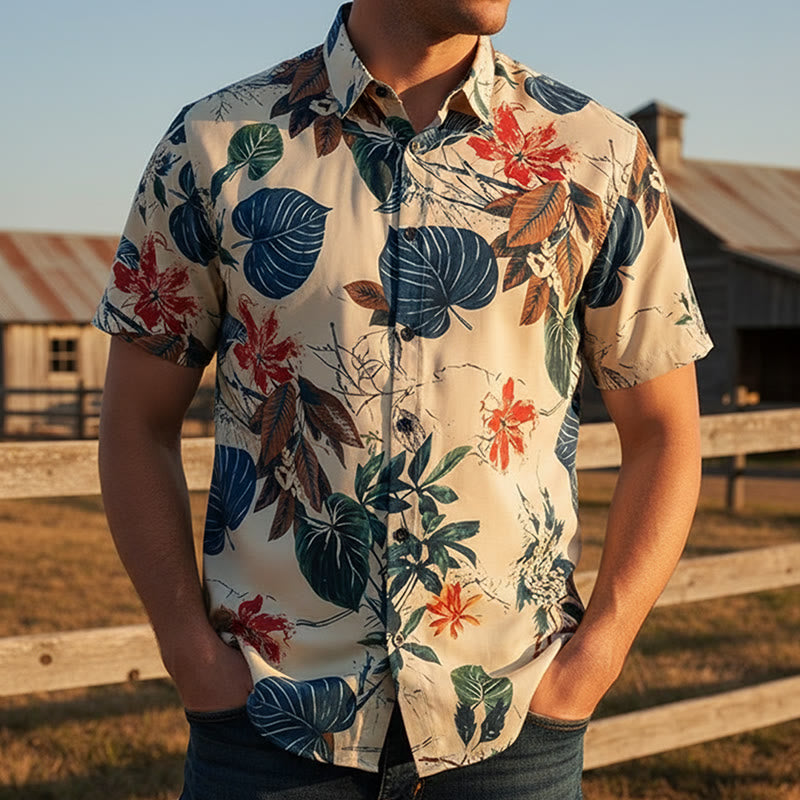 Chemise crème pour homme à imprimé botanique tropical - Crème - 5XL - image 0