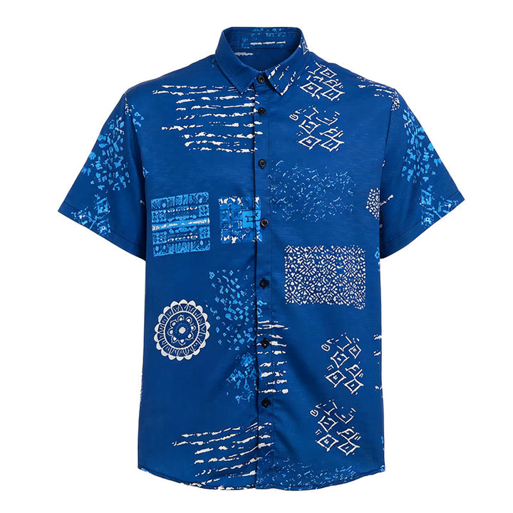 Chemise homme bleu marine à imprimé patchwork inspiré du batik - image 4