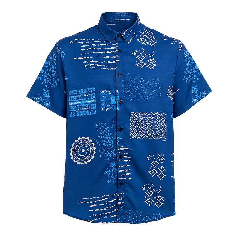 Chemise homme bleu marine à imprimé patchwork inspiré du batik - image 4