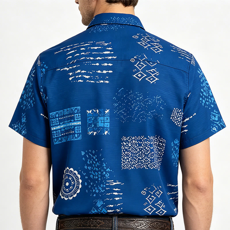 Chemise homme bleu marine à imprimé patchwork inspiré du batik - image 3